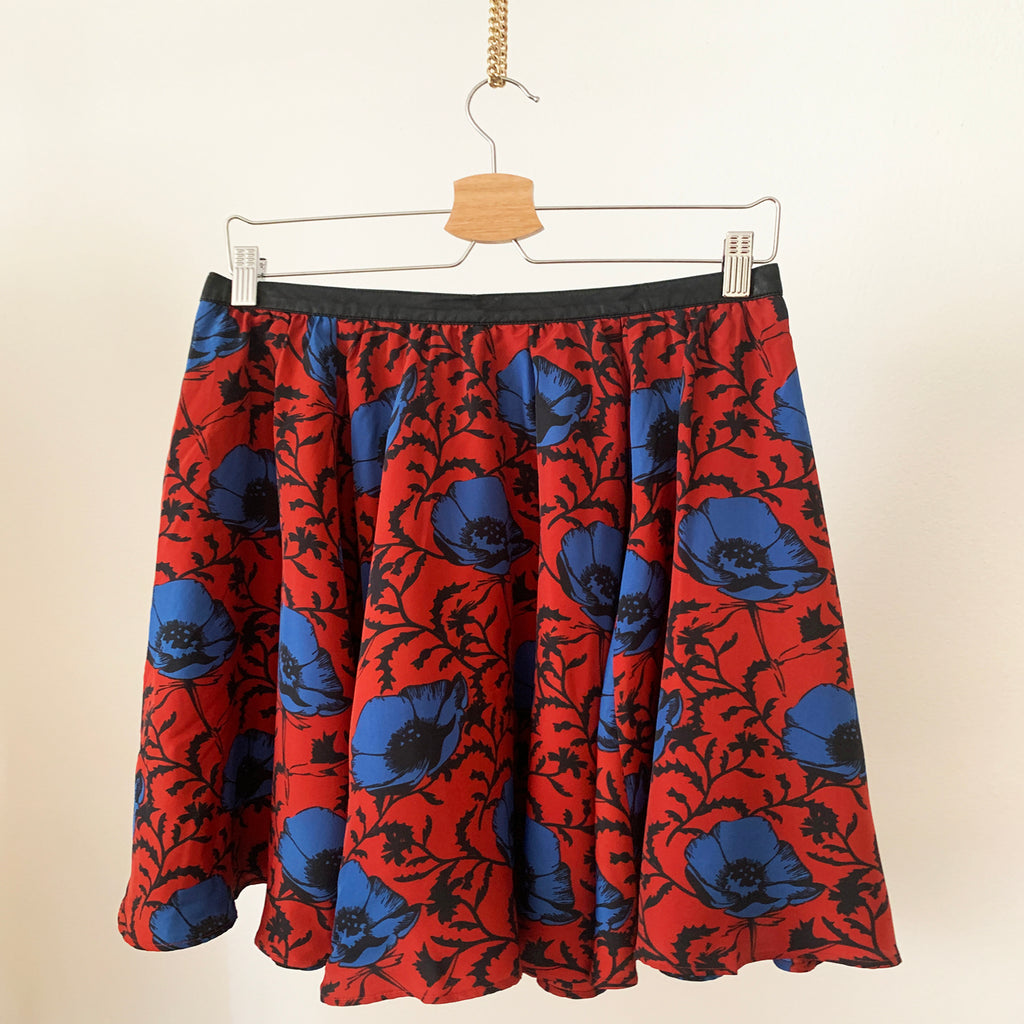Flowered Red and Blue A Line Skirt