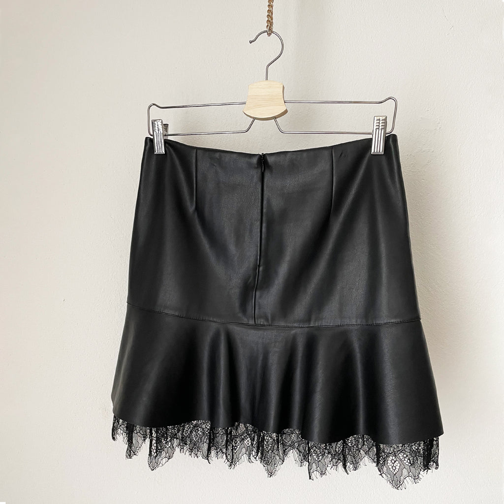 Black Flouncy Leather Skirt