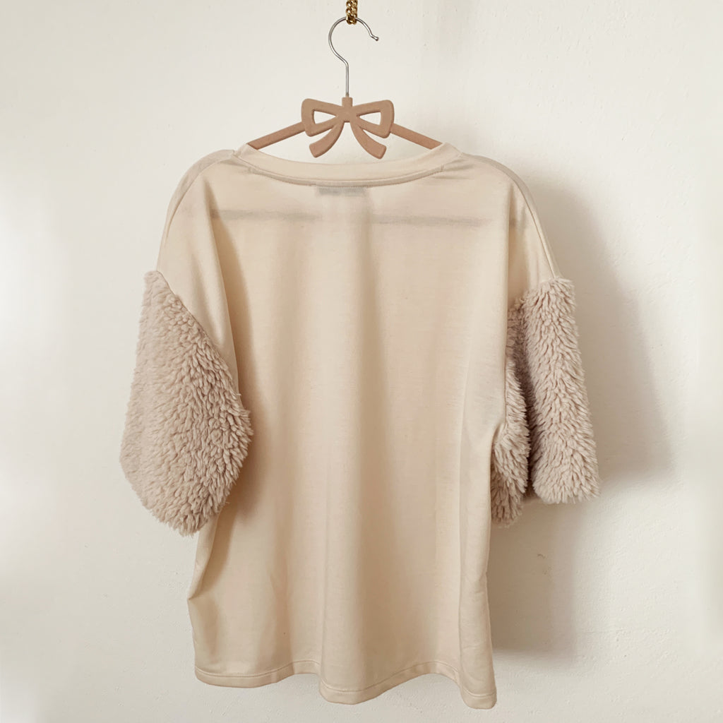Cream Top with Textured "Sheep" Elbow Sleeves