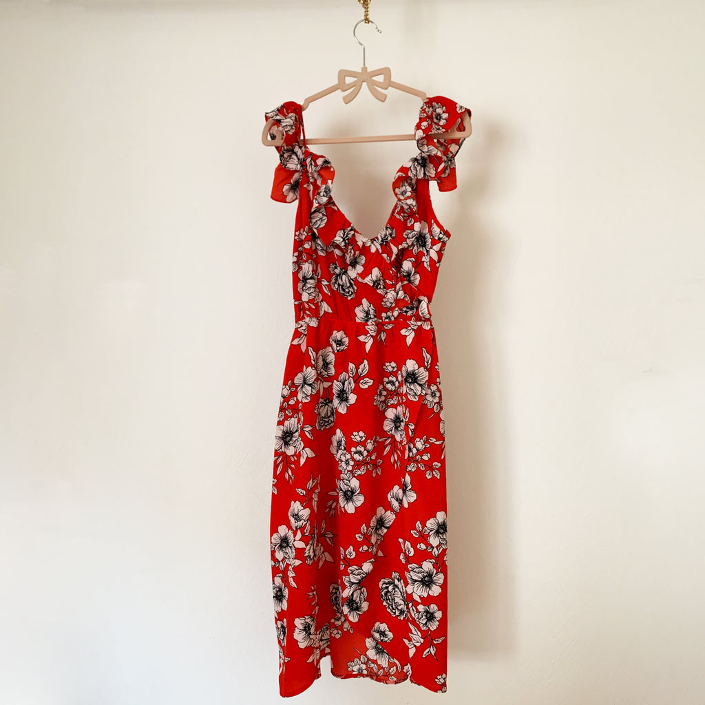Red Printed Mid-Length Dress