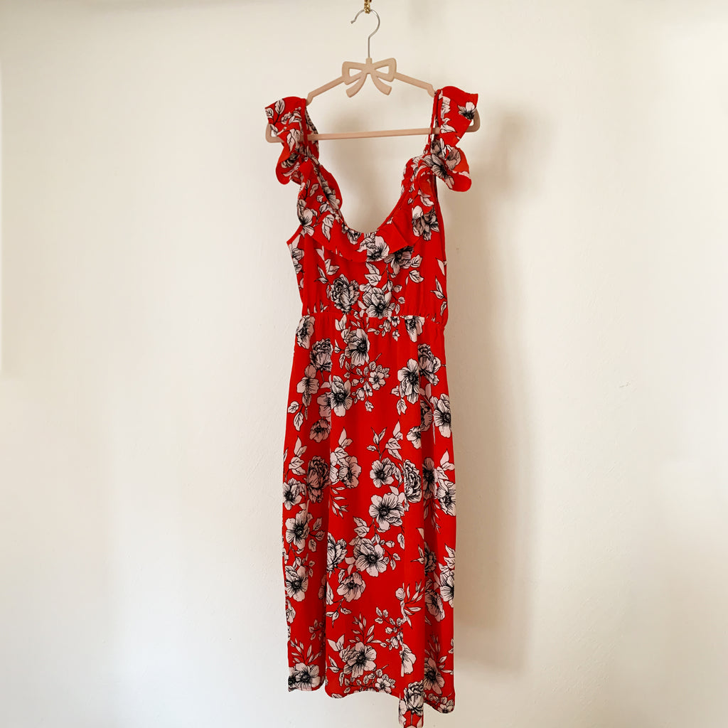 Red Printed Mid-Length Dress