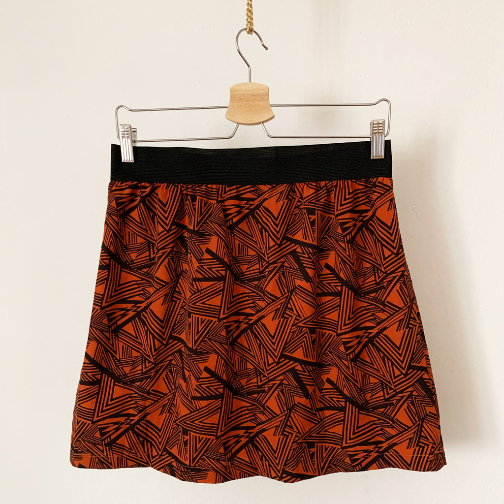 Dark Orange Printed A Line Skirt